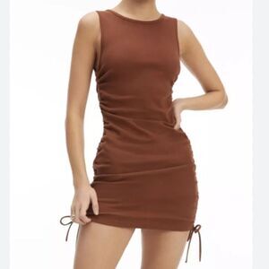 Good American Cotton Ruched Tank Dress in Tortoise Shell US 6 NEW MSRP $129